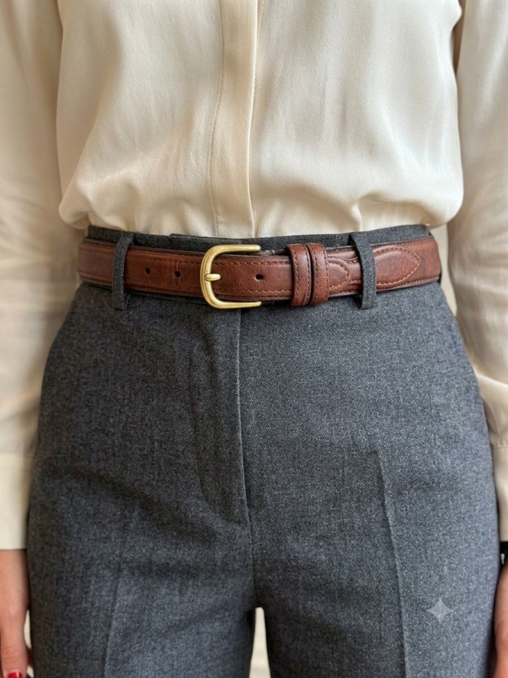 Vintage Distressed Genuine Brown Leather Belt Brass Buckle 42"